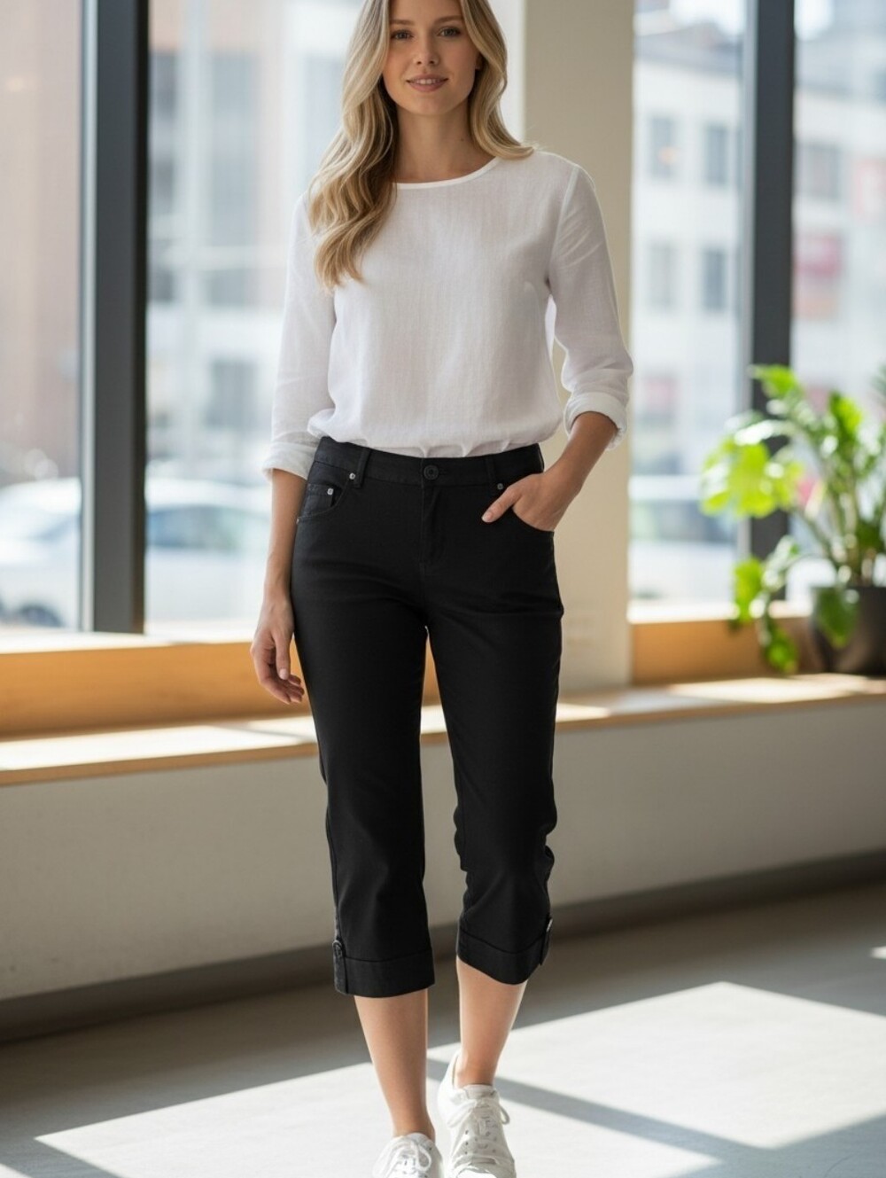 Loft Ann Taylor Cropped Capri cuffed black pants business casual sz 6P